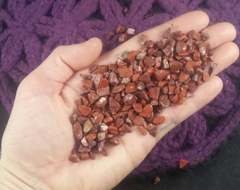 50g Red Jasper Tumbled Chips Stones Polished Crystals small tiny chips pebbles bulk gridding parcel wholesale xs roller ball vial