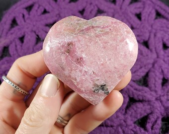 Pink Rhodonite Heart Shaped Stone Crystal Polished love Pink heart Chakra