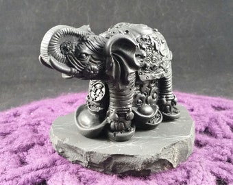Authentic SHUNGITE carved Elephant sculpture animal stone