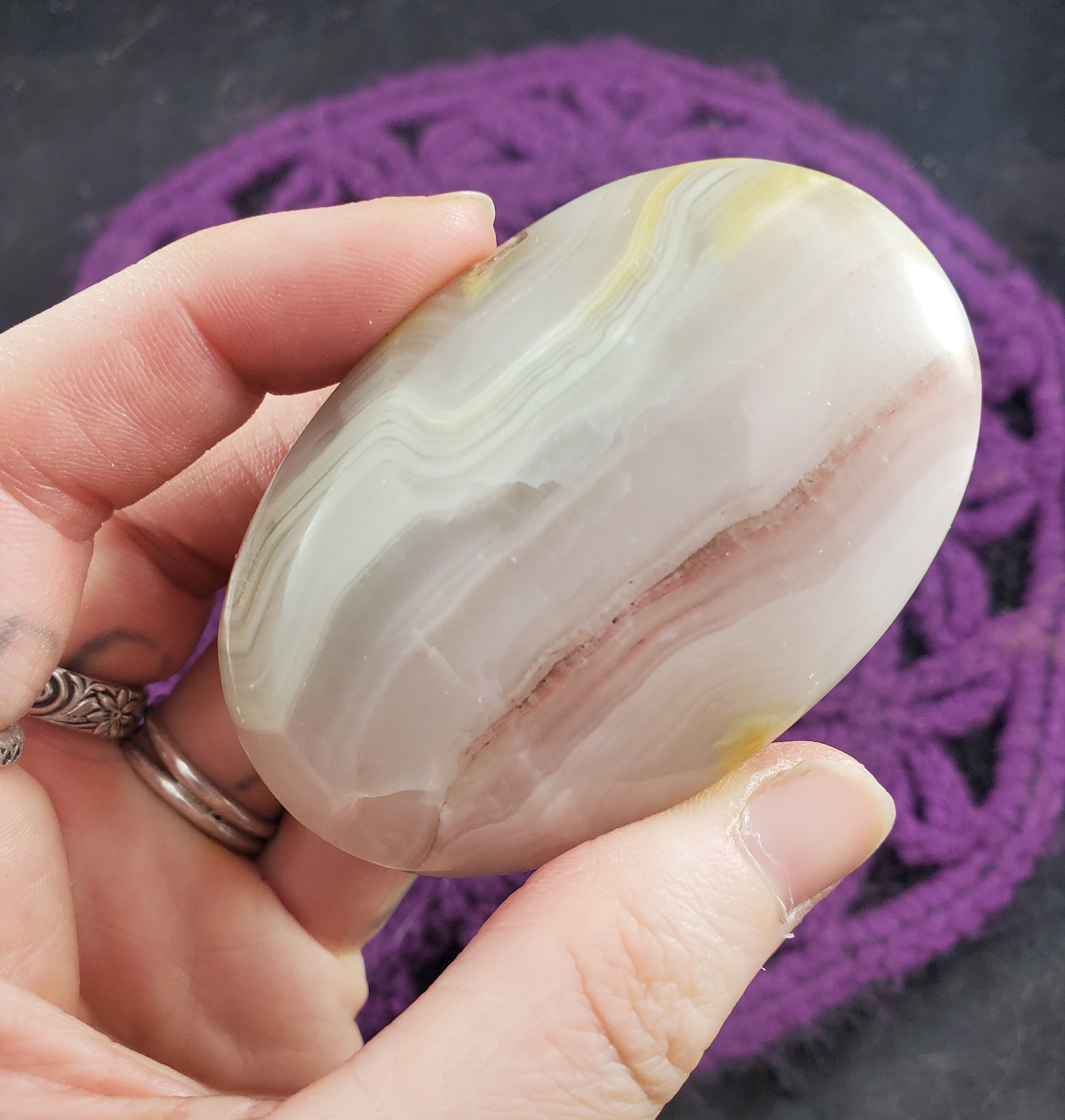 Pink Banded Calcite Palmstone Crystal Palm Stones Gallet Light - Etsy
