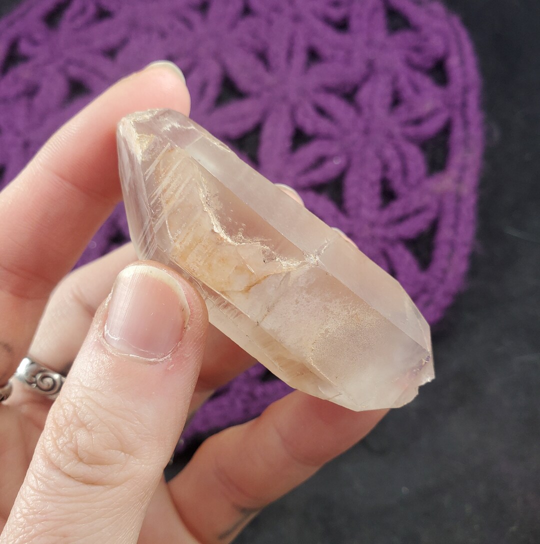 Lithium Quartz DT Crystal Wand Point Phantom Terminated Etched Brazil