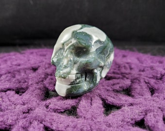 Moss Agate Skull Polished Crystal Stones Carved Druzy Vug skulls memento mori