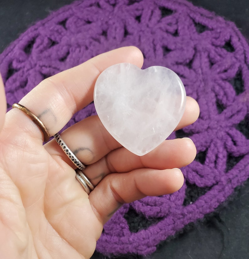 Rose Quartz Heart Shaped Worry Stone Polished Palm Stone Small Pink Crystals Magick Stones Moonchild Starseed pocket stone image 3