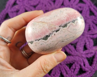 Rhodochrosite PalmStone Light Pink Crystal Gem Large Crystals Polished love heart Chakra Peru
