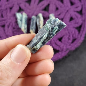 6 Blue Kyanite Blades with Fuchsite Natural Raw Crystal Stones Rough Blue Green Gridding Set cleansing third eye chakra Zimbabwe Africa image 2