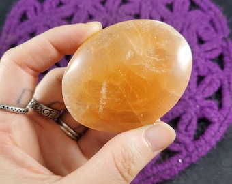 Peach Selenite Palmstone Polished Orange selenite Crystal Stones Crystals Palm Stone Unique