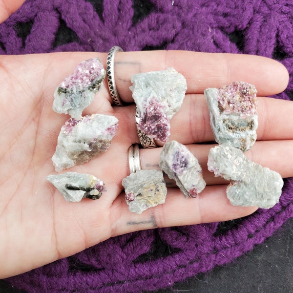 Lepidolite with Blue Albite Pink Tourmaline Raw Crystals Small Rough Stones Brazil Lot of 8 pieces gridding parcel