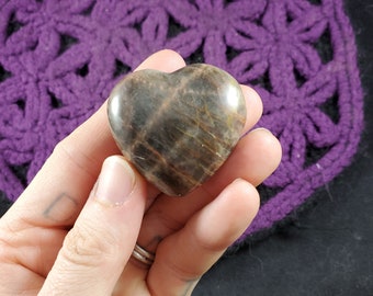 Black Moonstone Pocket Heart Crystals Small Stones Crystal Grid Polished Moon Stone Rare silver shimmer chatoyant