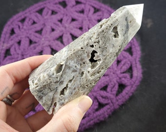 Druzy Sphalerite Polished Self Standing Crystal Grey White Druzy Vugs Obelisk Generator Stones Crystals Tower