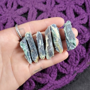 6 Blue Kyanite Blades with Fuchsite Natural Raw Crystal Stones Rough Blue Green Gridding Set cleansing third eye chakra Zimbabwe Africa image 1
