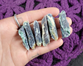 6 Blue Kyanite Blades with Fuchsite Natural Raw Crystal Stones Rough Blue Green Gridding Set cleansing third eye chakra Zimbabwe Africa