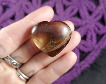 Smoky Quartz Heart Crystal Stones Small Pocket Crystals Polished Light Smokey carving carved shape rock