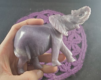 Lilac Lepidolite Elephant Carved Crystal Stones Standing Trunk Up Good Luck purple carving animal totem Zimbabwe Africa