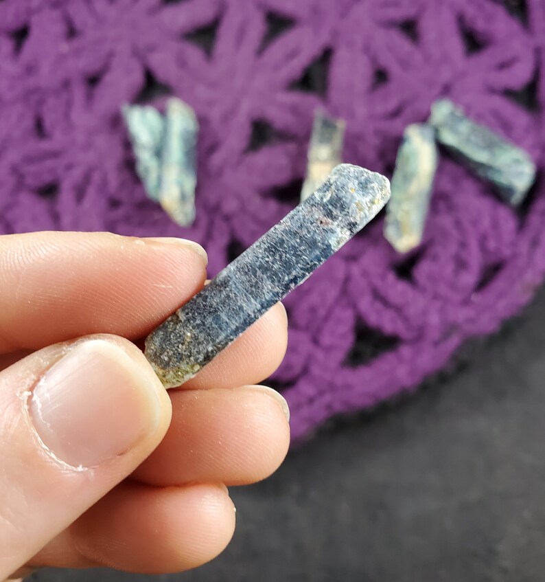 6 Blue Kyanite Blades with Fuchsite Natural Raw Crystal Stones Rough Blue Green Gridding Set cleansing third eye chakra Zimbabwe Africa image 5