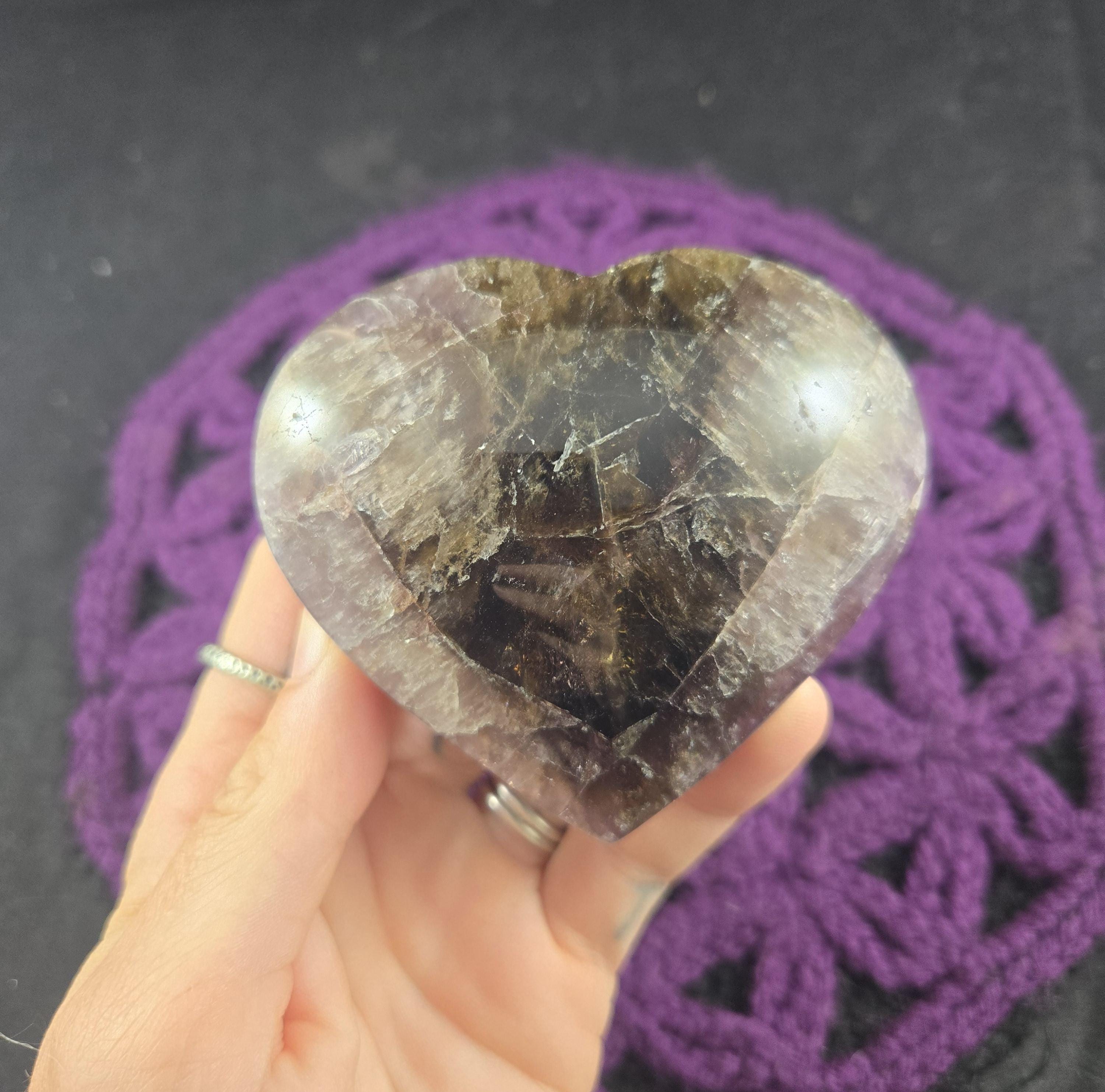 Super 7 Amethyst Cacoxenite Polished Heart Sacred Seven Large