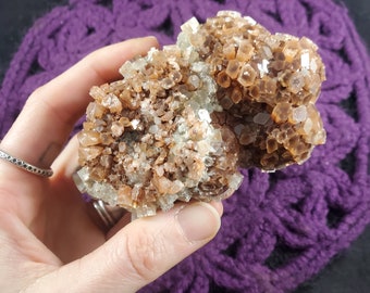 Large Aragonite Sputnik Bicolor Crystal Cluster Stones XL Crystals Raw aliens weird stone brown clear spiky star mineral