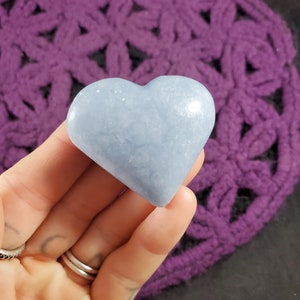 Angelite Heart Crystal Polished Stones Pocket Crystals Natural Blue Anhydrite Unique Peru carving carved shaped