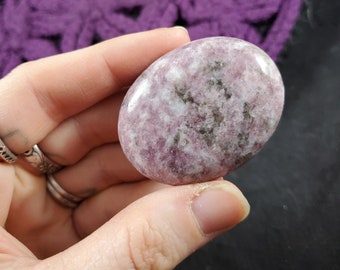 Lepidolite Small Palmstone Gallet Crystal Pocket Stones Palm Stone Irie lithium calming sparkle sparkly pink mica pebble