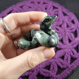 Kambaba Jasper Snake Carved Crystal Stones Serpent Cobra green carving animal totem