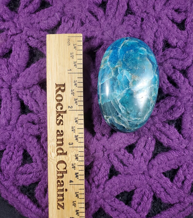 Blue Apatite Palmstone Gallet Crystal Stones Crystals Palm stone Natural shimmer gemmy blue throat chakra image 9