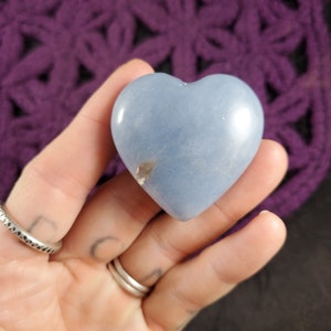 Angelite Heart Crystal Polished Stones Pocket Crystals Natural Blue Anhydrite Unique Peru carving carved shaped