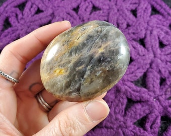 Black Moonstone Palmstone Gallet Crystal Stones Gray Beige Palm Moon Stone chatoyant silver shimmer