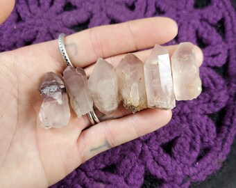 6 Lithium Quartz Crystal Points Terminated Brazil Natural pink lithium phantom inclusion rough gridding set six bulk parcel lot