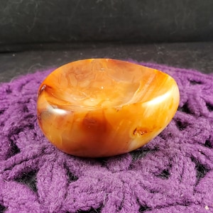 Carnelian Agate Crystal Bowl Carved Stones Polished Red Orange Banded altar offering dish plate