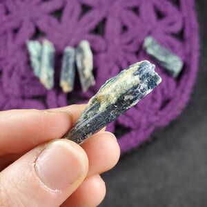 6 Blue Kyanite Blades with Fuchsite Natural Raw Crystal Stones Rough Blue Green Gridding Set cleansing third eye chakra Zimbabwe Africa image 3