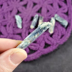 6 Blue Kyanite Blades with Fuchsite Natural Raw Crystal Stones Rough Blue Green Gridding Set cleansing third eye chakra Zimbabwe Africa image 6