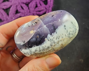 Dendritic Opal Palmstone Purple White Crystal Polished Stones Palm stone Crystals Natural Madagascar dendrite
