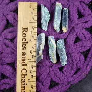 6 Blue Kyanite Blades with Fuchsite Natural Raw Crystal Stones Rough Blue Green Gridding Set cleansing third eye chakra Zimbabwe Africa image 8
