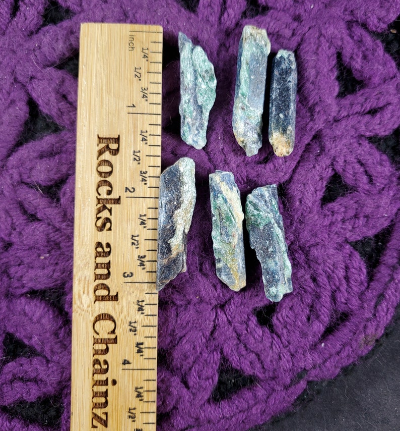 6 Blue Kyanite Blades with Fuchsite Natural Raw Crystal Stones Rough Blue Green Gridding Set cleansing third eye chakra Zimbabwe Africa image 8