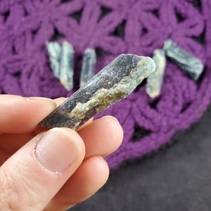 6 Blue Kyanite Blades with Fuchsite Natural Raw Crystal Stones Rough Blue Green Gridding Set cleansing third eye chakra Zimbabwe Africa image 4