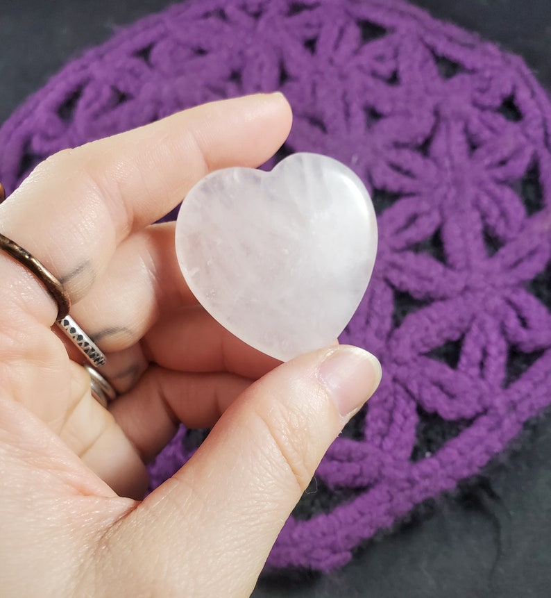 Rose Quartz Heart Shaped Worry Stone Polished Palm Stone Small Pink Crystals Magick Stones Moonchild Starseed pocket stone image 5