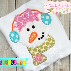 Snowman Earmuffs Applique Machine Embroidery Design INSTANT DOWNLOAD Snowgirl