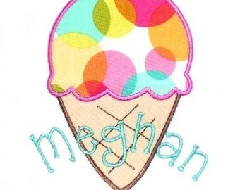Ice Cream Cone 1 Applique Design Machine Embroidery Design 1 Scoop Icecream INSTANT DOWNLOAD