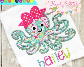 Octopus Girl 2 Applique Machine Embroidery Design INSTANT DOWNLOAD