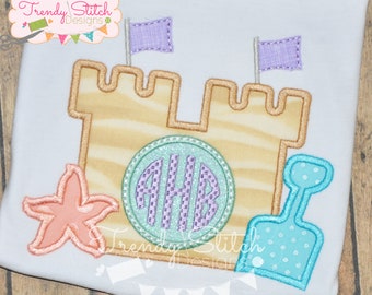 SandCastle Monogram Applique Design Machine Embroidery Design INSTANT DOWNLOAD