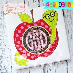 Apple Worm Monogram Applique Design Machine Embroidery Design Back to School INSTANT DOWNLOAD