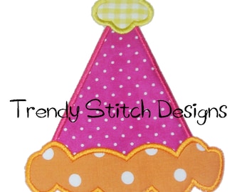 Birthday Party Hat 2 Applique Machine Embroidery Design INSTANT DOWNLOAD