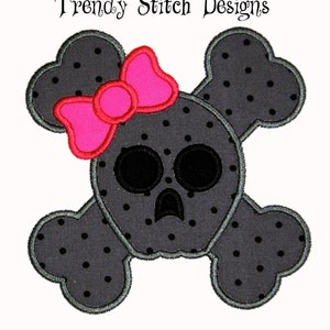 Skull and Crossbones GIRL Applique Design Machine Embroidery Design INSTANT DOWNLOAD