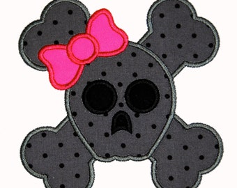 Skull and Crossbones GIRL Applique Design Machine Embroidery Design INSTANT DOWNLOAD