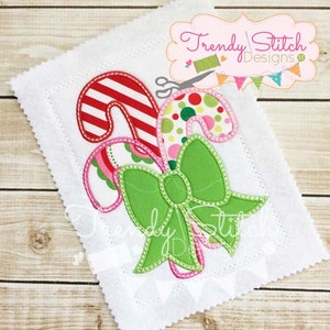 Candy Cane Bow Applique Design Machine Embroidery Design INSTANT DOWNLOAD