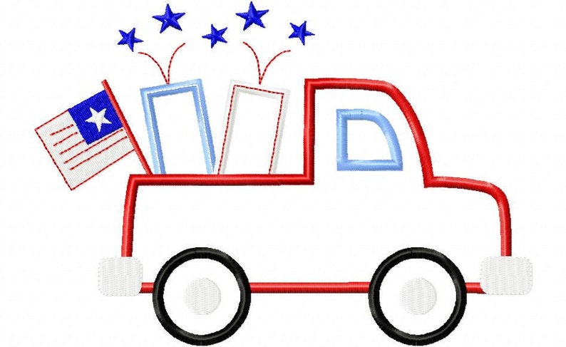 Patriotic Truck applique Design Machine Embroidery Design INSTANT DOWNLOAD image 1