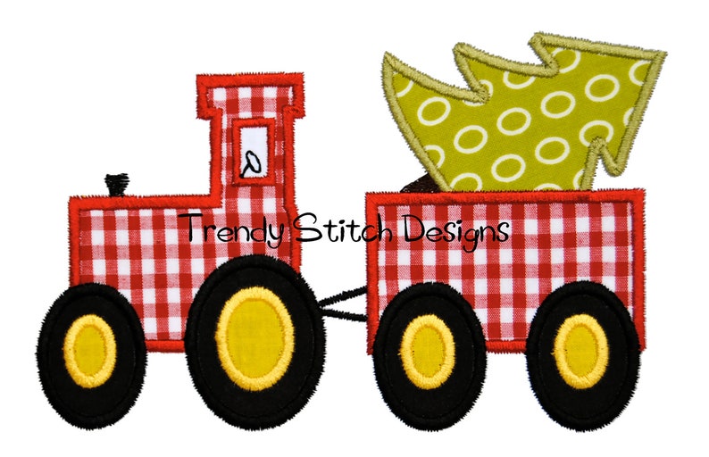 Tractor with Tree Applique Design Machine Embroidery Design INSTANT DOWNLOAD image 1