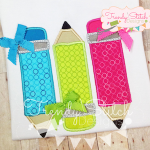 Pencil Trio Applique Design Machine Embroidery Design Back to School INSTANT DOWNLOAD