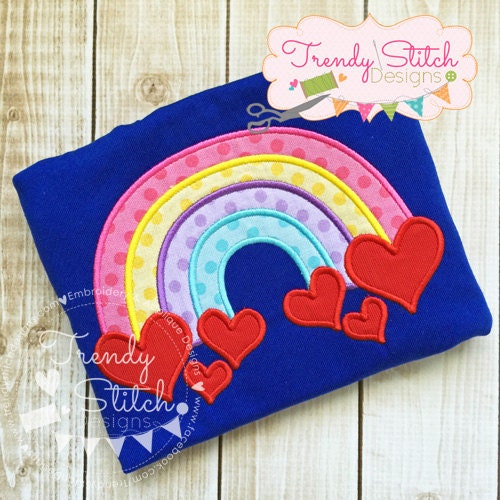 Rainbow Hearts Applique Machine Embroidery Design INSTANT DOWNLOAD - Etsy