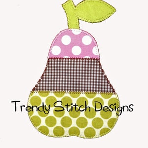 Pear 3 Applique Design Machine Embroidery Design Back to School INSTANT DOWNLOAD