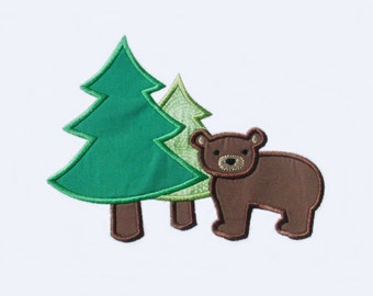 Forest Bear Applique Design Machine Embroidery Design INSTANT DOWNLOAD